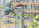 Campus Tower Hand Drawn Architectural Rendering