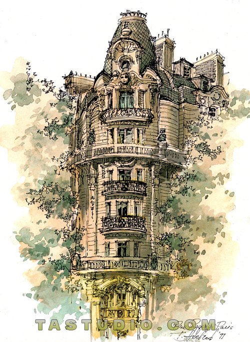 architecture watercolor rendering